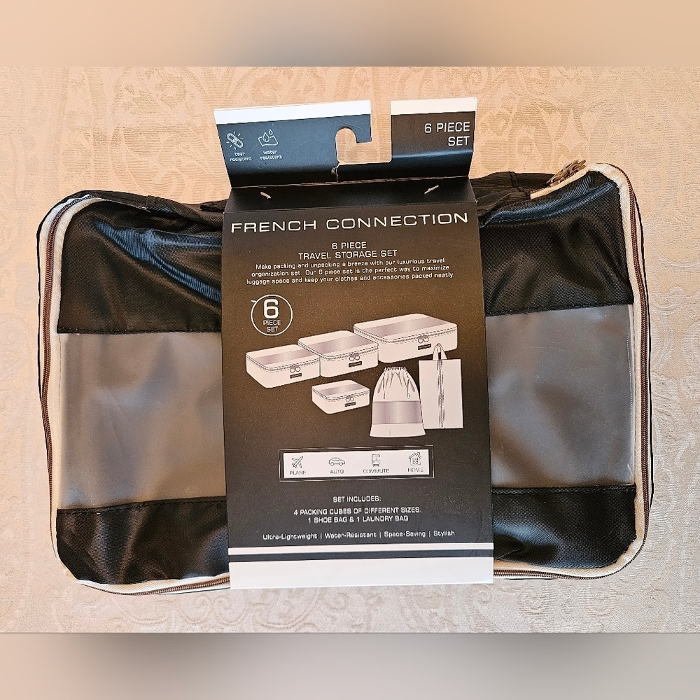 French Connection 6 pce Travel Storage Set, Black, NWT